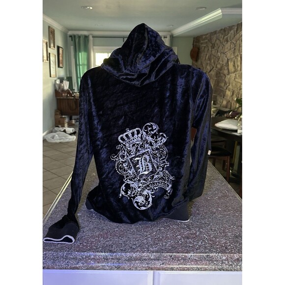 Y2K BCBG MaxAzria Black Velour beaded Track Jacket Sz M  2000s Mcbling - Picture 4 of 13